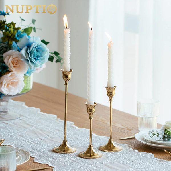 Candlestick Holders Taper Candle Holders, Set of 3 Candle Stick Holders Set, Brass Gold Candlestick Holder Set, Vintage Modern Decorative Centerpiece for Table Mantel Wedding Housewarming Gift - Image 4