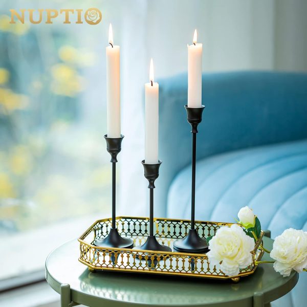 Candlestick Holders Taper Candle Holders, Set of 3 Candle Stick Holders Set, Brass Gold Candlestick Holder Set, Vintage Modern Decorative Centerpiece for Table Mantel Wedding Housewarming Gift - Image 11