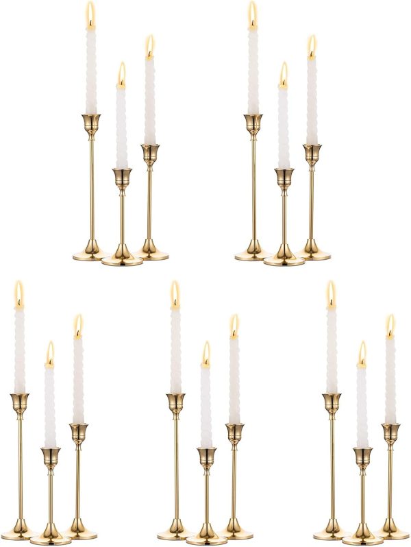 Candlestick Holders Taper Candle Holders, Set of 3 Candle Stick Holders Set, Brass Gold Candlestick Holder Set, Vintage Modern Decorative Centerpiece for Table Mantel Wedding Housewarming Gift - Image 15
