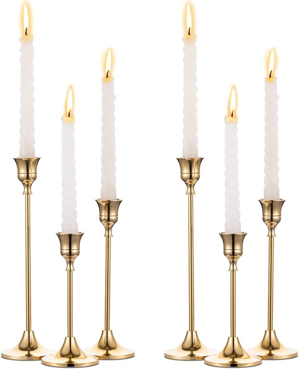 Candlestick Holders Taper Candle Holders, Set of 3 Candle Stick Holders Set, Brass Gold Candlestick Holder Set, Vintage Modern Decorative Centerpiece for Table Mantel Wedding Housewarming Gift - Image 17