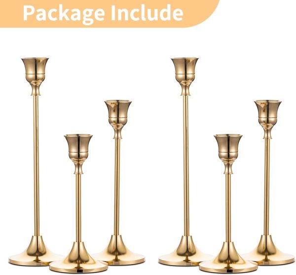 Candlestick Holders Taper Candle Holders, Set of 3 Candle Stick Holders Set, Brass Gold Candlestick Holder Set, Vintage Modern Decorative Centerpiece for Table Mantel Wedding Housewarming Gift - Image 18