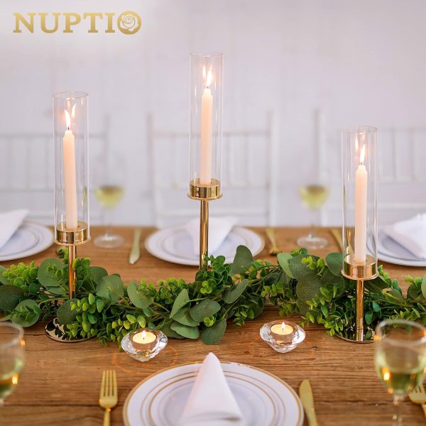 Nuptio Glass Hurricane Candle Holder for Taper Candles 6 Pcs Candlestick Holders Long Stem Candle Holders for Tabletop Centerpiece Home Wedding Decor Cylinder Candle Stand Windproof 14" 16" 18" - Image 2