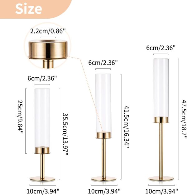 Nuptio Glass Hurricane Candle Holder for Taper Candles 6 Pcs Candlestick Holders Long Stem Candle Holders for Tabletop Centerpiece Home Wedding Decor Cylinder Candle Stand Windproof 14" 16" 18" - Image 3