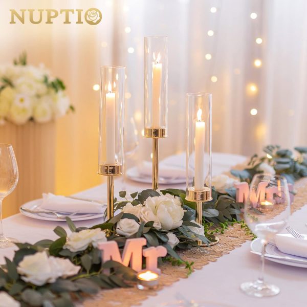 Nuptio Glass Hurricane Candle Holder for Taper Candles 6 Pcs Candlestick Holders Long Stem Candle Holders for Tabletop Centerpiece Home Wedding Decor Cylinder Candle Stand Windproof 14" 16" 18" - Image 5