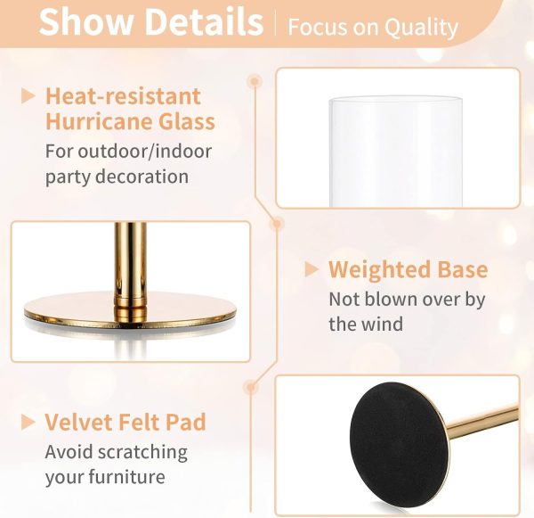 Nuptio Glass Hurricane Candle Holder for Taper Candles 6 Pcs Candlestick Holders Long Stem Candle Holders for Tabletop Centerpiece Home Wedding Decor Cylinder Candle Stand Windproof 14" 16" 18" - Image 6