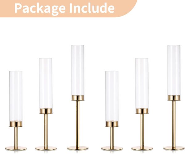 Nuptio Glass Hurricane Candle Holder for Taper Candles 6 Pcs Candlestick Holders Long Stem Candle Holders for Tabletop Centerpiece Home Wedding Decor Cylinder Candle Stand Windproof 14" 16" 18" - Image 7