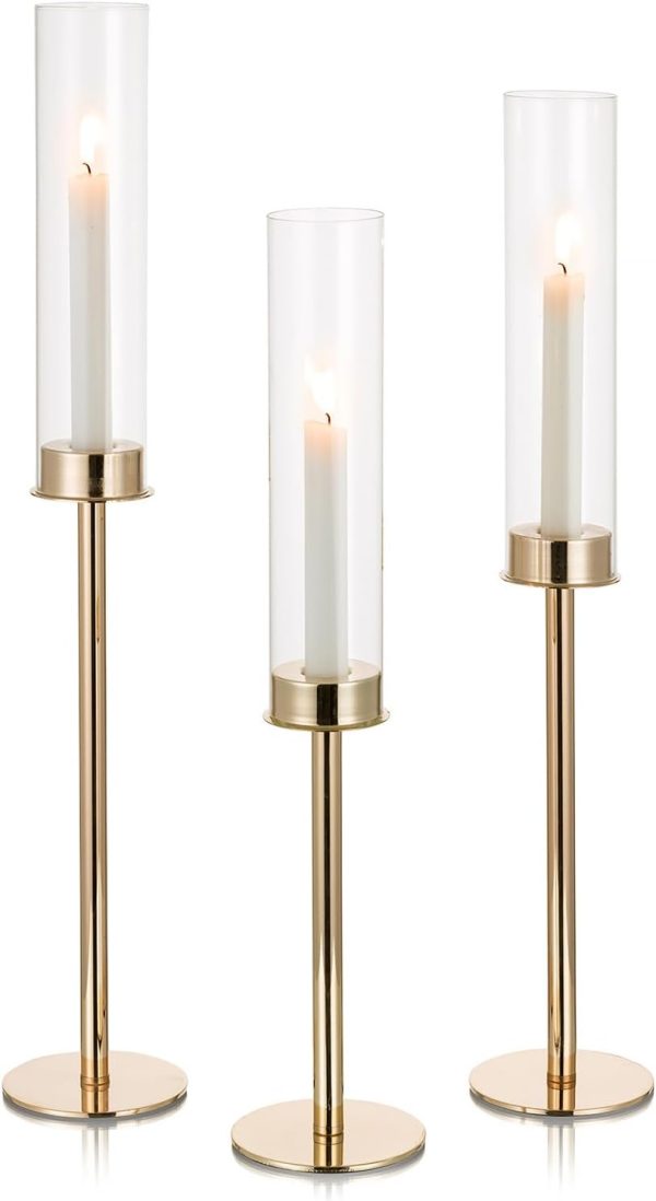 Nuptio Glass Hurricane Candle Holder for Taper Candles 6 Pcs Candlestick Holders Long Stem Candle Holders for Tabletop Centerpiece Home Wedding Decor Cylinder Candle Stand Windproof 14" 16" 18" - Image 8