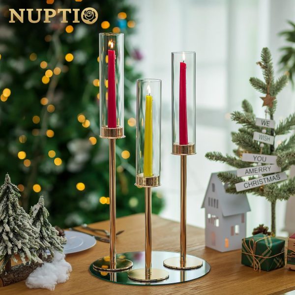 Nuptio Glass Hurricane Candle Holder for Taper Candles 6 Pcs Candlestick Holders Long Stem Candle Holders for Tabletop Centerpiece Home Wedding Decor Cylinder Candle Stand Windproof 14" 16" 18" - Image 9