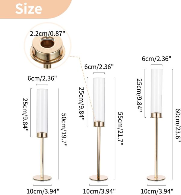 Nuptio Glass Hurricane Candle Holder for Taper Candles 6 Pcs Candlestick Holders Long Stem Candle Holders for Tabletop Centerpiece Home Wedding Decor Cylinder Candle Stand Windproof 14" 16" 18" - Image 10