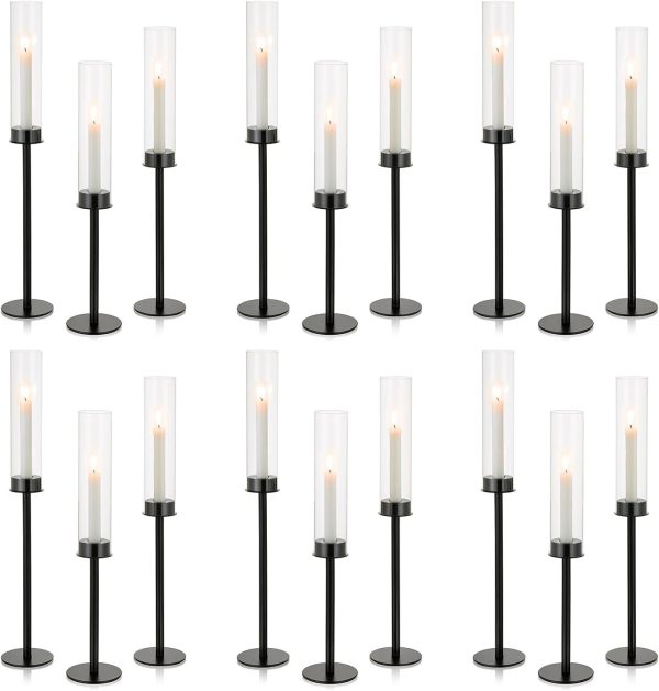 Nuptio Glass Hurricane Candle Holder for Taper Candles 6 Pcs Candlestick Holders Long Stem Candle Holders for Tabletop Centerpiece Home Wedding Decor Cylinder Candle Stand Windproof 14" 16" 18" - Image 15
