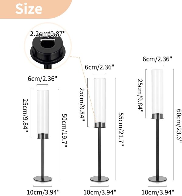 Nuptio Glass Hurricane Candle Holder for Taper Candles 6 Pcs Candlestick Holders Long Stem Candle Holders for Tabletop Centerpiece Home Wedding Decor Cylinder Candle Stand Windproof 14" 16" 18" - Image 17