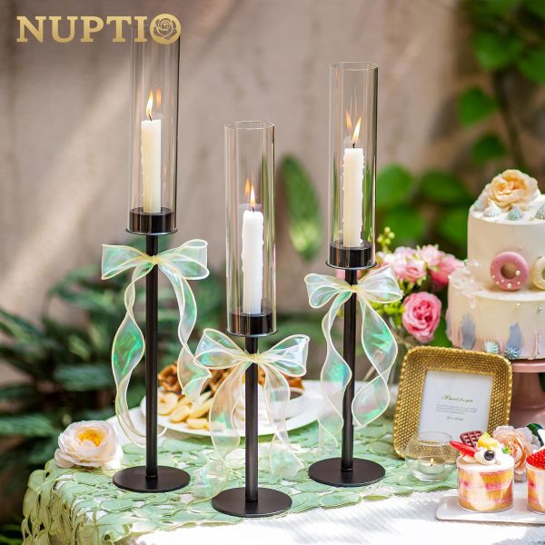Nuptio Glass Hurricane Candle Holder for Taper Candles 6 Pcs Candlestick Holders Long Stem Candle Holders for Tabletop Centerpiece Home Wedding Decor Cylinder Candle Stand Windproof 14" 16" 18" - Image 18