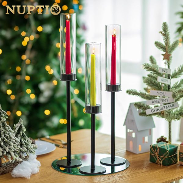 Nuptio Glass Hurricane Candle Holder for Taper Candles 6 Pcs Candlestick Holders Long Stem Candle Holders for Tabletop Centerpiece Home Wedding Decor Cylinder Candle Stand Windproof 14" 16" 18" - Image 19