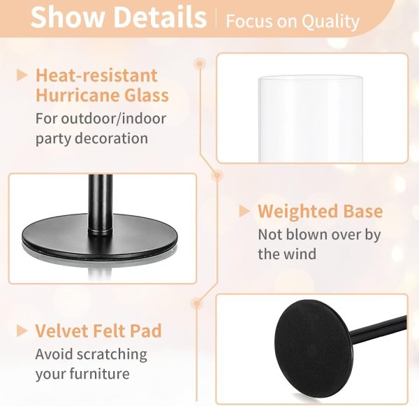 Nuptio Glass Hurricane Candle Holder for Taper Candles 6 Pcs Candlestick Holders Long Stem Candle Holders for Tabletop Centerpiece Home Wedding Decor Cylinder Candle Stand Windproof 14" 16" 18" - Image 20