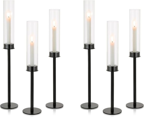 Nuptio Glass Hurricane Candle Holder for Taper Candles 6 Pcs Candlestick Holders Long Stem Candle Holders for Tabletop Centerpiece Home Wedding Decor Cylinder Candle Stand Windproof 14" 16" 18" - Image 22