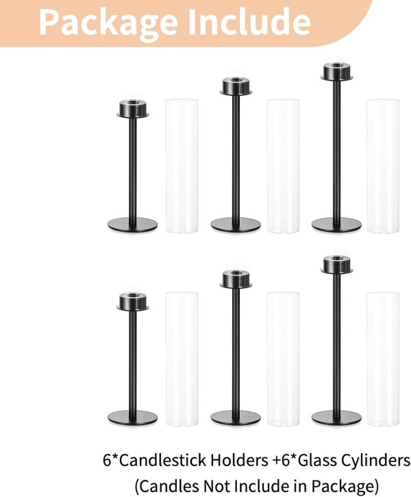 Nuptio Glass Hurricane Candle Holder for Taper Candles 6 Pcs Candlestick Holders Long Stem Candle Holders for Tabletop Centerpiece Home Wedding Decor Cylinder Candle Stand Windproof 14" 16" 18" - Image 23