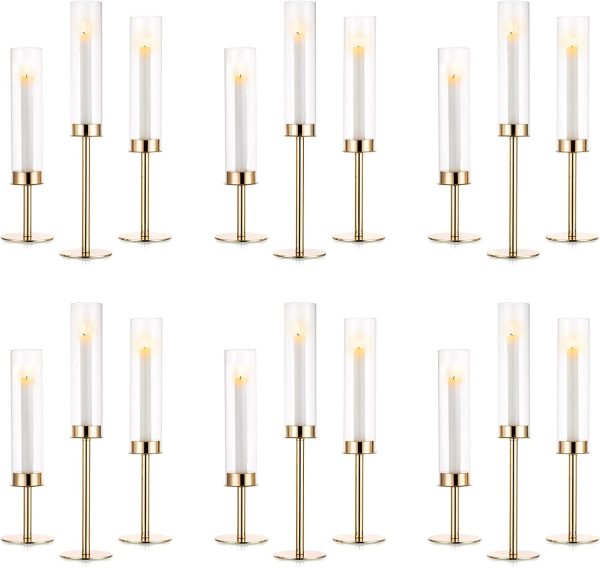 Nuptio Glass Hurricane Candle Holder for Taper Candles 6 Pcs Candlestick Holders Long Stem Candle Holders for Tabletop Centerpiece Home Wedding Decor Cylinder Candle Stand Windproof 14" 16" 18" - Image 24