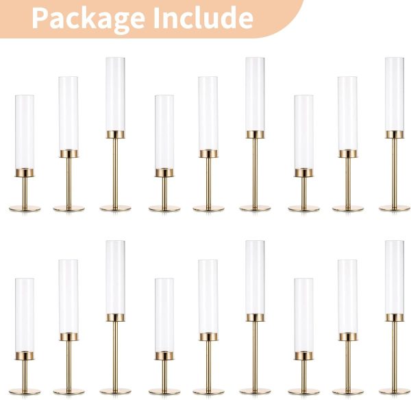 Nuptio Glass Hurricane Candle Holder for Taper Candles 6 Pcs Candlestick Holders Long Stem Candle Holders for Tabletop Centerpiece Home Wedding Decor Cylinder Candle Stand Windproof 14" 16" 18" - Image 25