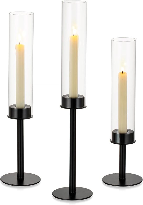 Nuptio Glass Hurricane Candle Holder for Taper Candles 6 Pcs Candlestick Holders Long Stem Candle Holders for Tabletop Centerpiece Home Wedding Decor Cylinder Candle Stand Windproof 14" 16" 18" - Image 26