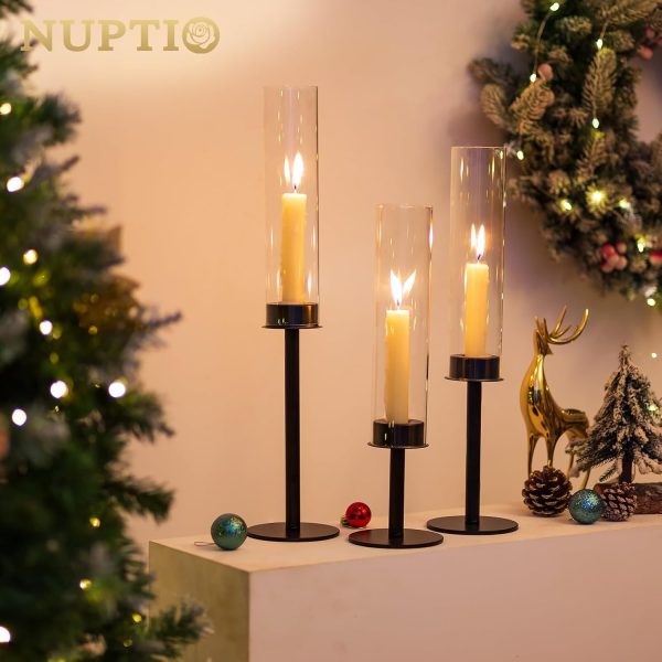 Nuptio Glass Hurricane Candle Holder for Taper Candles 6 Pcs Candlestick Holders Long Stem Candle Holders for Tabletop Centerpiece Home Wedding Decor Cylinder Candle Stand Windproof 14" 16" 18" - Image 27