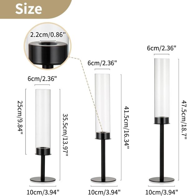 Nuptio Glass Hurricane Candle Holder for Taper Candles 6 Pcs Candlestick Holders Long Stem Candle Holders for Tabletop Centerpiece Home Wedding Decor Cylinder Candle Stand Windproof 14" 16" 18" - Image 28