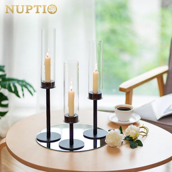 Nuptio Glass Hurricane Candle Holder for Taper Candles 6 Pcs Candlestick Holders Long Stem Candle Holders for Tabletop Centerpiece Home Wedding Decor Cylinder Candle Stand Windproof 14" 16" 18" - Image 29