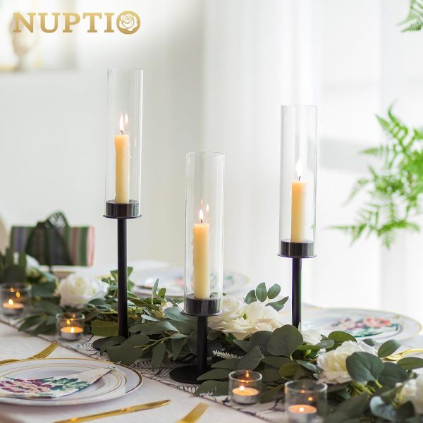 Nuptio Glass Hurricane Candle Holder for Taper Candles 6 Pcs Candlestick Holders Long Stem Candle Holders for Tabletop Centerpiece Home Wedding Decor Cylinder Candle Stand Windproof 14" 16" 18" - Image 30