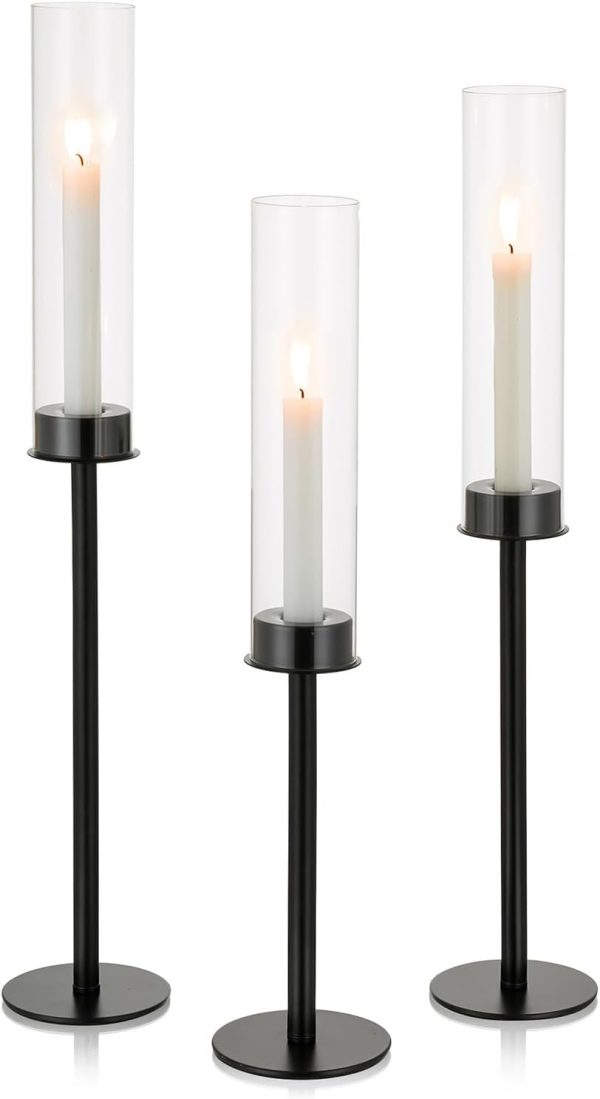 Nuptio Glass Hurricane Candle Holder for Taper Candles 6 Pcs Candlestick Holders Long Stem Candle Holders for Tabletop Centerpiece Home Wedding Decor Cylinder Candle Stand Windproof 14" 16" 18" - Image 33