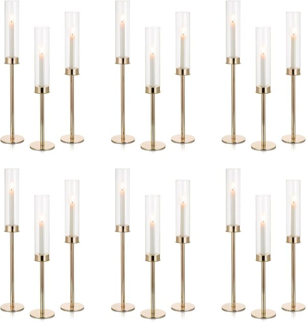Nuptio Glass Hurricane Candle Holder for Taper Candles 6 Pcs Candlestick Holders Long Stem Candle Holders for Tabletop Centerpiece Home Wedding Decor Cylinder Candle Stand Windproof 14" 16" 18" - Image 35