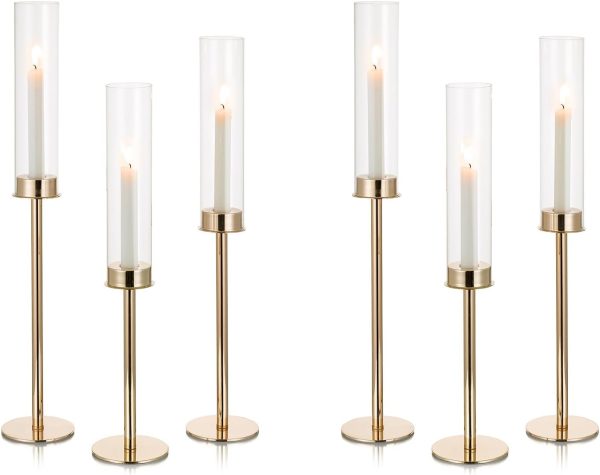 Nuptio Glass Hurricane Candle Holder for Taper Candles 6 Pcs Candlestick Holders Long Stem Candle Holders for Tabletop Centerpiece Home Wedding Decor Cylinder Candle Stand Windproof 14" 16" 18" - Image 37