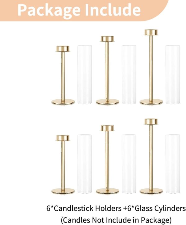 Nuptio Glass Hurricane Candle Holder for Taper Candles 6 Pcs Candlestick Holders Long Stem Candle Holders for Tabletop Centerpiece Home Wedding Decor Cylinder Candle Stand Windproof 14" 16" 18" - Image 38