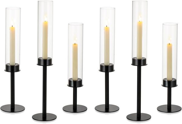 Nuptio Glass Hurricane Candle Holder for Taper Candles 6 Pcs Candlestick Holders Long Stem Candle Holders for Tabletop Centerpiece Home Wedding Decor Cylinder Candle Stand Windproof 14" 16" 18" - Image 41