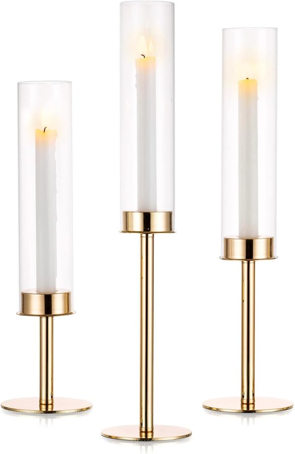 Nuptio Glass Hurricane Candle Holder for Taper Candles 6 Pcs Candlestick Holders Long Stem Candle Holders for Tabletop Centerpiece Home Wedding Decor Cylinder Candle Stand Windproof 14" 16" 18" - Image 43