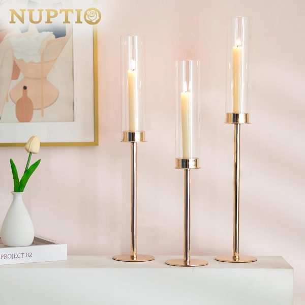 NUPTIO Hurricane Glass Candle Holders: 6 Pcs Black Metal Candlestick Tapered Holder with Clear Chimney Covers Bottomless Tall Modern Taper Candles Stick Cylinder Stand for Halloween Fireplace Decor - Image 11