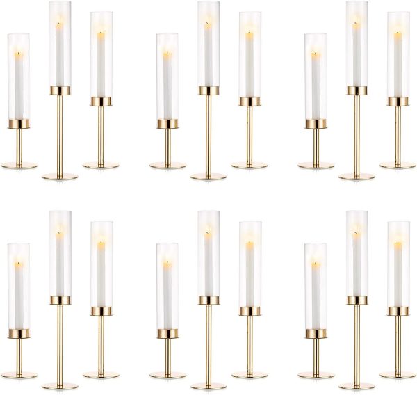 NUPTIO Hurricane Glass Candle Holders: 6 Pcs Black Metal Candlestick Tapered Holder with Clear Chimney Covers Bottomless Tall Modern Taper Candles Stick Cylinder Stand for Halloween Fireplace Decor - Image 24