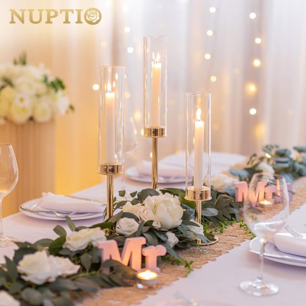 NUPTIO Hurricane Glass Candle Holders: 6 Pcs Black Metal Candlestick Tapered Holder with Clear Chimney Covers Bottomless Tall Modern Taper Candles Stick Cylinder Stand for Halloween Fireplace Decor - Image 25