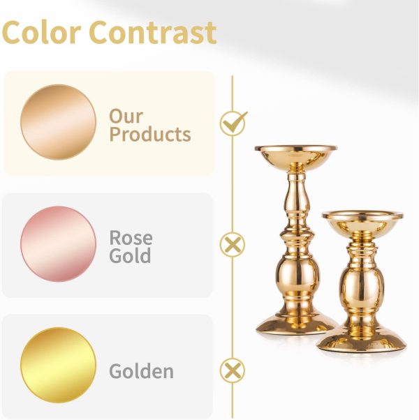 2 Pcs Gold Pillar Candle Holders, Gold Candlestick Most Ideal for 3" Pillar Candles, Gifts for Wedding, Party, Home, Spa, Reiki, Votive Candle (S + L) - Image 3