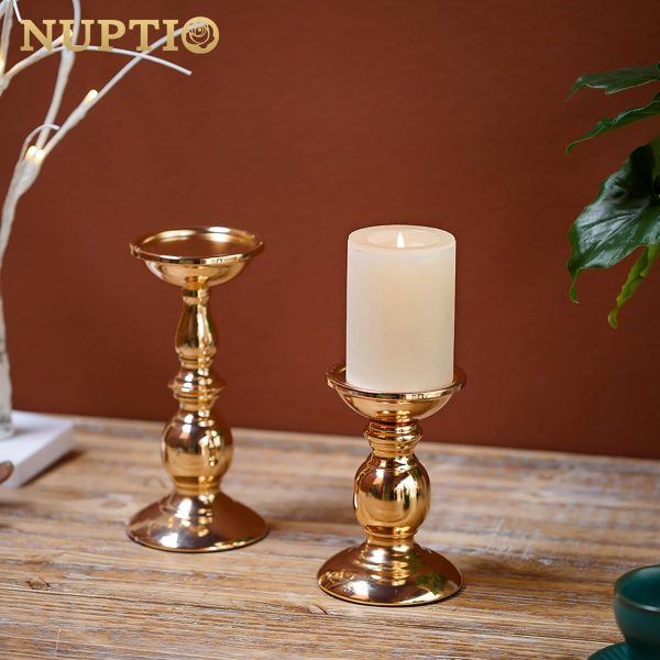 2 Pcs Gold Pillar Candle Holders, Gold Candlestick Most Ideal for 3" Pillar Candles, Gifts for Wedding, Party, Home, Spa, Reiki, Votive Candle (S + L) - Image 5
