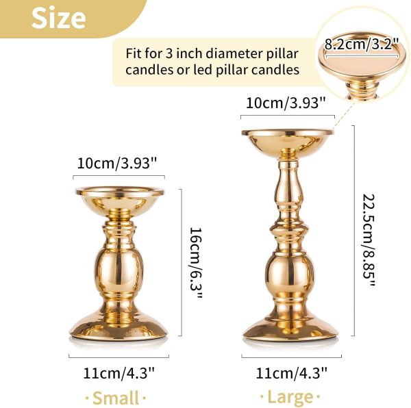 2 Pcs Gold Pillar Candle Holders, Gold Candlestick Most Ideal for 3" Pillar Candles, Gifts for Wedding, Party, Home, Spa, Reiki, Votive Candle (S + L) - Image 6
