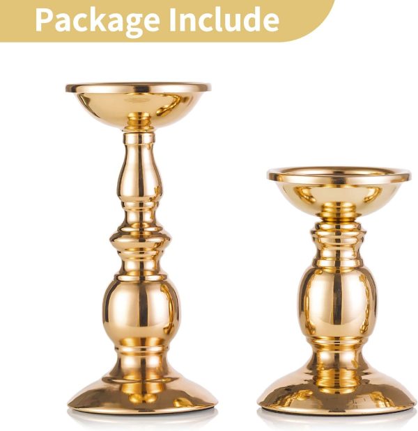 2 Pcs Gold Pillar Candle Holders, Gold Candlestick Most Ideal for 3" Pillar Candles, Gifts for Wedding, Party, Home, Spa, Reiki, Votive Candle (S + L) - Image 7