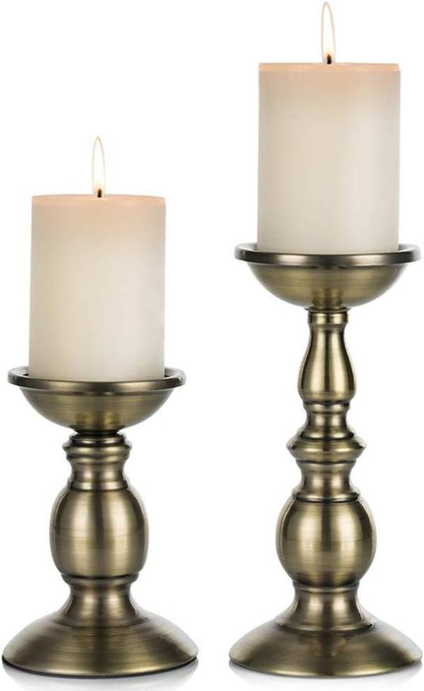 2 Pcs Gold Pillar Candle Holders, Gold Candlestick Most Ideal for 3" Pillar Candles, Gifts for Wedding, Party, Home, Spa, Reiki, Votive Candle (S + L) - Image 8