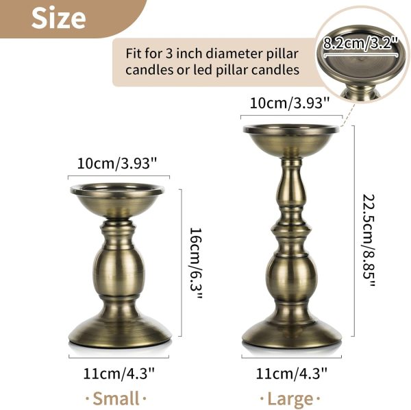 2 Pcs Gold Pillar Candle Holders, Gold Candlestick Most Ideal for 3" Pillar Candles, Gifts for Wedding, Party, Home, Spa, Reiki, Votive Candle (S + L) - Image 10