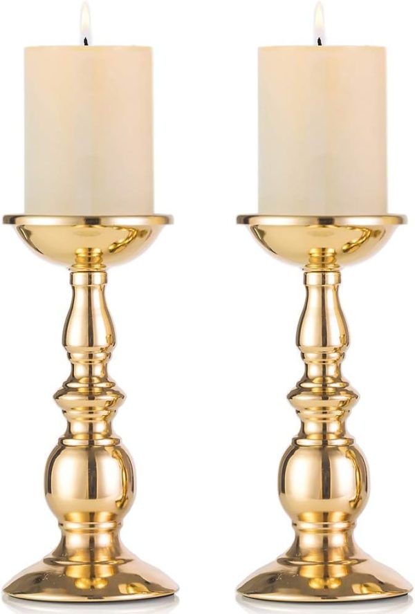 2 Pcs Gold Pillar Candle Holders, Gold Candlestick Most Ideal for 3" Pillar Candles, Gifts for Wedding, Party, Home, Spa, Reiki, Votive Candle (S + L) - Image 15
