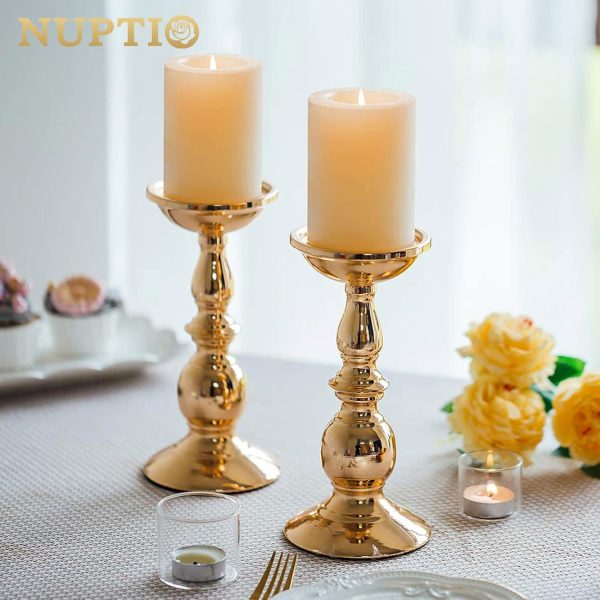2 Pcs Gold Pillar Candle Holders, Gold Candlestick Most Ideal for 3" Pillar Candles, Gifts for Wedding, Party, Home, Spa, Reiki, Votive Candle (S + L) - Image 19