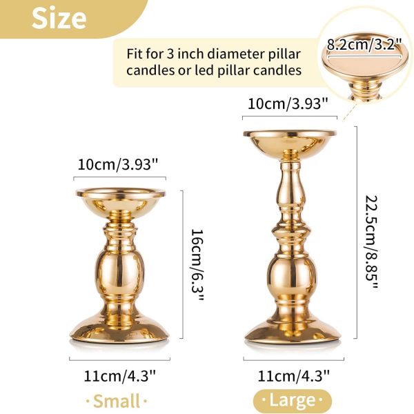 2 Pcs Gold Pillar Candle Holders, Gold Candlestick Most Ideal for 3" Pillar Candles, Gifts for Wedding, Party, Home, Spa, Reiki, Votive Candle (S + L) - Image 20