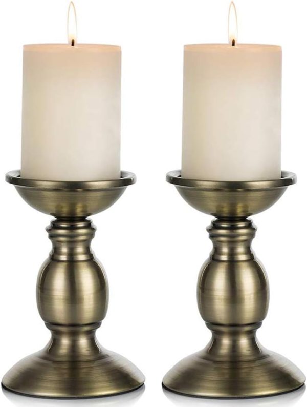 2 Pcs Gold Pillar Candle Holders, Gold Candlestick Most Ideal for 3" Pillar Candles, Gifts for Wedding, Party, Home, Spa, Reiki, Votive Candle (S + L) - Image 36