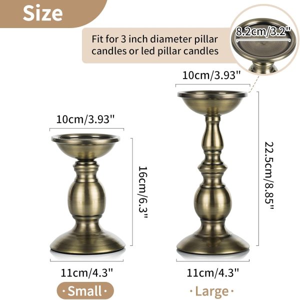 2 Pcs Gold Pillar Candle Holders, Gold Candlestick Most Ideal for 3" Pillar Candles, Gifts for Wedding, Party, Home, Spa, Reiki, Votive Candle (S + L) - Image 38