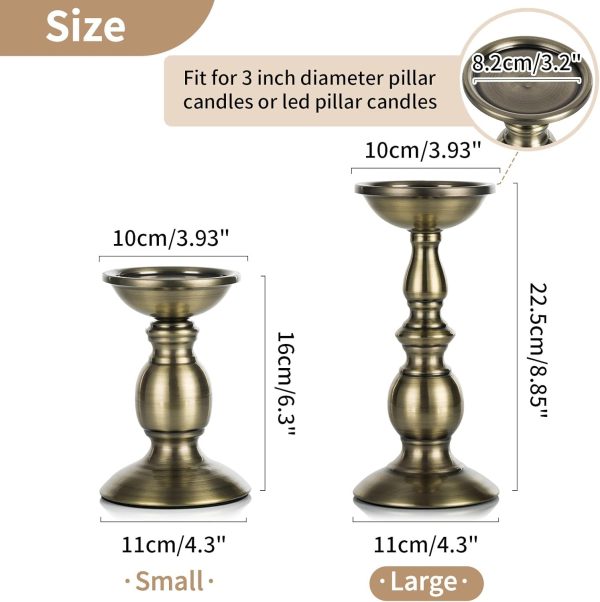 2 Pcs Gold Pillar Candle Holders, Gold Candlestick Most Ideal for 3" Pillar Candles, Gifts for Wedding, Party, Home, Spa, Reiki, Votive Candle (S + L) - Image 45
