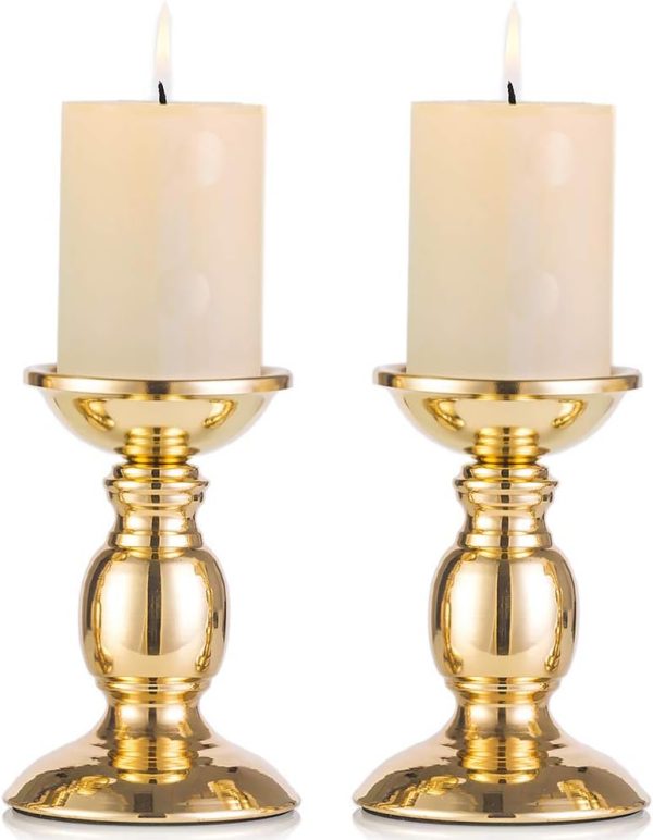 2 Pcs Gold Pillar Candle Holders, Gold Candlestick Most Ideal for 3" Pillar Candles, Gifts for Wedding, Party, Home, Spa, Reiki, Votive Candle (S + L) - Image 64