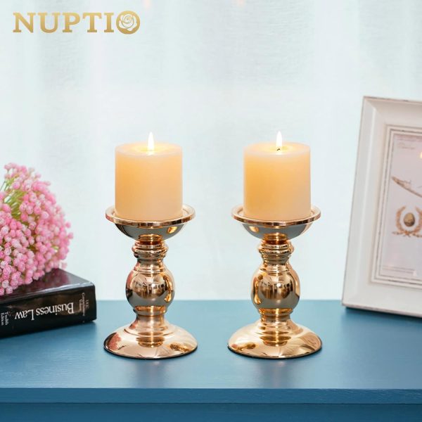 2 Pcs Gold Pillar Candle Holders, Gold Candlestick Most Ideal for 3" Pillar Candles, Gifts for Wedding, Party, Home, Spa, Reiki, Votive Candle (S + L) - Image 67